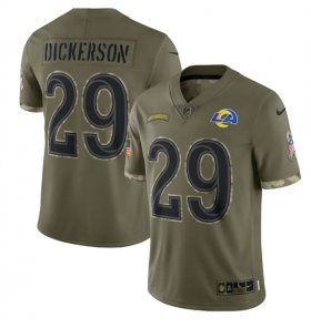 Wholesale Cheap Men\'s Los Angeles Rams #29 Eric Dickerson 2022 Olive Salute To Service Limited Stitched Jersey