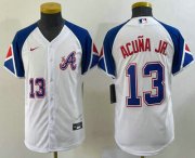 Wholesale Cheap Youth Atlanta Braves #13 Ronald Acuna Jr Number White 2023 City Connect Cool Base Stitched Jersey2