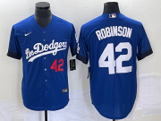 Wholesale Cheap Men's Los Angeles Dodgers #42 Jackie Robinson Number Blue 2021 City Connect Cool Base Stitched Jersey