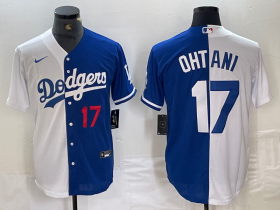 Cheap Men\'s Los Angeles Dodgers #17 Shohei Ohtani Number White Blue Two Tone Stitched Baseball Jersey