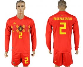 Wholesale Cheap Belgium #2 Alderweireld Red Home Long Sleeves Soccer Country Jersey