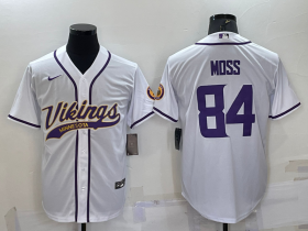 Wholesale Cheap Men\'s Minnesota Vikings #84 Randy Moss White With Patch Cool Base Stitched Baseball Jersey