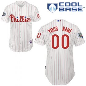 Wholesale Cheap Phillies Personalized Authentic White Red Strip w/2009 World Series Patch Cool Base MLB Jersey (S-3XL)