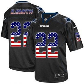 Wholesale Cheap Nike Cowboys #22 Emmitt Smith Black Men\'s Stitched NFL Elite USA Flag Fashion Jersey