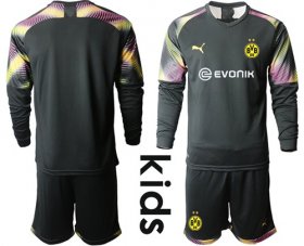 Wholesale Cheap Dortmund Blank Black Goalkeeper Long Sleeves Kid Soccer Club Jersey