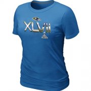 Wholesale Cheap Women's Baltimore Ravens 2012 Super Bowl XLVII On Our Way T-Shirt Light Blue