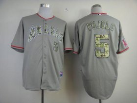 Wholesale Cheap Angels of Anaheim #5 Albert Pujols Grey USMC Cool Base Stitched MLB Jersey