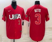Cheap Men's USA Baseball #3 Mookie Betts Number 2023 Red World Classic Stitched Jersey