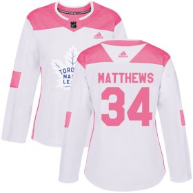 Wholesale Cheap Adidas Maple Leafs #34 Auston Matthews White/Pink Authentic Fashion Women\'s Stitched NHL Jersey