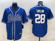 Wholesale Cheap Men's Indianapolis Colts #28 Jonathan Taylor Blue With Patch Cool Base Stitched Baseball Jersey