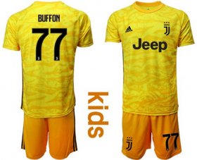 Wholesale Cheap Juventus #77 Buffon Yellow Goalkeeper Kid Soccer Club Jersey