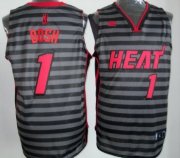 Wholesale Cheap Miami Heats #1 Chris Bosh Gray With Black Pinstripe Jersey