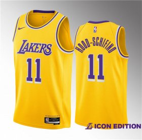 Wholesale Cheap Men\'s Los Angeles Lakers #11 Jalen Hood-Schifino Yellow 2023 Draft Icon Edition Stitched Basketball Jersey