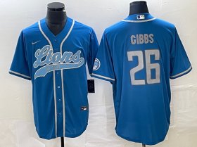 Wholesale Cheap Men\'s Detroit Lions #26 Jahmyr Gibbs Blue Cool Base Stitched Baseball Jersey