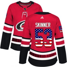 Wholesale Cheap Adidas Hurricanes #53 Jeff Skinner Red Home Authentic USA Flag Women\'s Stitched NHL Jersey