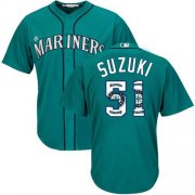 Wholesale Cheap Mariners #51 Ichiro Suzuki Green Team Logo Fashion Stitched MLB Jersey