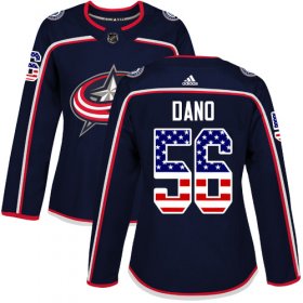 Wholesale Cheap Adidas Blue Jackets #56 Marko Dano Navy Blue Home Authentic USA Flag Women\'s Stitched NHL Jersey
