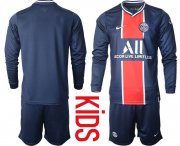 Wholesale Cheap Youth 2020-2021 club Paris St German home long sleeve blue Soccer Jerseys