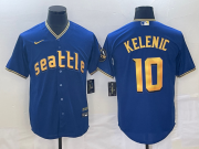 Wholesale Cheap Men's Seattle Mariners #10 Jarred Kelenic Blue 2023 City Connect Cool Base Stitched Jersey