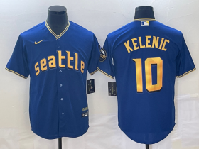 Wholesale Cheap Men\'s Seattle Mariners #10 Jarred Kelenic Blue 2023 City Connect Cool Base Stitched Jersey