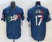 Cheap Men's Los Angeles Dodgers #17 Shohei Ohtani Mexico Blue Pinstripe Cool Base Stitched Jerseys