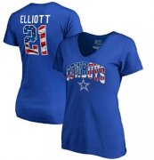 Wholesale Cheap Women's Dallas Cowboys #21 Ezekiel Elliott NFL Pro Line by Fanatics Branded Banner Wave Name & Number T-Shirt Royal