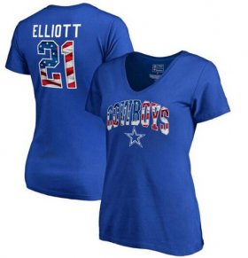 Wholesale Cheap Women\'s Dallas Cowboys #21 Ezekiel Elliott NFL Pro Line by Fanatics Branded Banner Wave Name & Number T-Shirt Royal