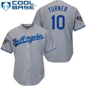 Wholesale Cheap Dodgers #10 Justin Turner Grey Cool Base 2018 World Series Stitched Youth MLB Jersey