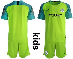 Wholesale Cheap Manchester City Blank Shiny Green Goalkeeper Kid Soccer Club Jersey