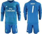 Wholesale Cheap Real Madrid #1 Navas Blue Goalkeeper Long Sleeves Soccer Club Jersey