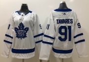 Wholesale Cheap Adidas Maple Leafs #91 John Tavares White Road Authentic Women's Stitched NHL Jersey