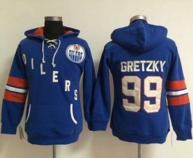 Wholesale Cheap Edmonton Oilers #99 Wayne Gretzky Light Blue Women\'s Old Time Heidi NHL Hoodie