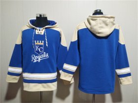 Wholesale Cheap Men\'s Kansas City Royals Blank Blue Ageless Must-Have Lace-Up Pullover Hoodie