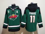 Wholesale Cheap Men's Minnesota Wild #11 Zach Parise Green Ageless Must-Have Lace-Up Pullover Hoodie