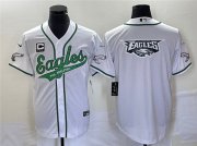 Wholesale Cheap Men's Philadelphia Eagles White Team Big Logo With C Patch Cool Base Stitched Baseball Jersey
