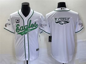 Wholesale Cheap Men\'s Philadelphia Eagles White Team Big Logo With C Patch Cool Base Stitched Baseball Jersey