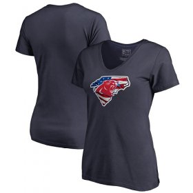 Wholesale Cheap Women\'s Carolina Panthers NFL Pro Line by Fanatics Branded Navy Banner State V-Neck T-Shirt