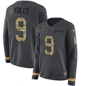 Wholesale Cheap Nike Eagles #9 Nick Foles Anthracite Salute to Service Women\'s Stitched NFL Limited Therma Long Sleeve Jersey
