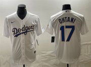 Cheap Men's Los Angeles Dodgers #17 Shohei Ohtani White Gold Cool Base With Patch Stitched Baseball Jersey