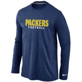 Wholesale Cheap Nike Green Bay Packers Authentic Font Long Sleeve T-Shirt Dark Blue