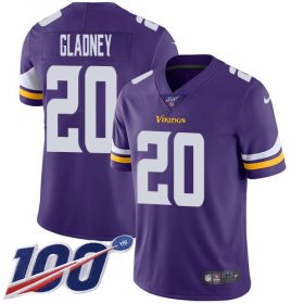 Wholesale Cheap Nike Vikings #20 Jeff Gladney Purple Team Color Men\'s Stitched NFL 100th Season Vapor Untouchable Limited Jersey