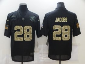 Wholesale Cheap Men\'s Las Vegas Raiders #28 Josh Jacobs Black Camo 2020 Salute To Service Stitched NFL Nike Limited Jersey