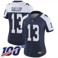 Wholesale Cheap Nike Cowboys #13 Michael Gallup Navy Blue Thanksgiving Women's Stitched NFL 100th Season Vapor Throwback Limited Jersey