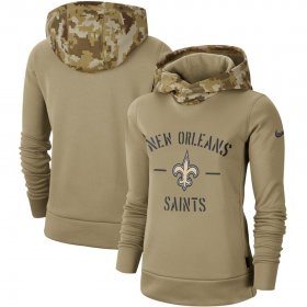 Wholesale Cheap Women\'s New Orleans Saints Nike Khaki 2019 Salute to Service Therma Pullover Hoodie