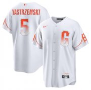Wholesale Cheap Men's Giants #5 Mike Yastrzemski White 2021 City Connect MLB Cool Base Nike Jersey