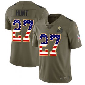 Wholesale Cheap Nike Browns #27 Kareem Hunt Olive/USA Flag Men\'s Stitched NFL Limited 2017 Salute To Service Jersey