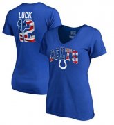 Wholesale Cheap Women's Indianapolis Colts #12 Andrew Luck NFL Pro Line by Fanatics Branded Banner Wave Name & Number T-Shirt Royal