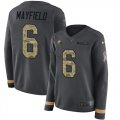 Wholesale Cheap Nike Browns #6 Baker Mayfield Anthracite Salute to Service Women's Stitched NFL Limited Therma Long Sleeve Jersey