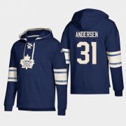 Wholesale Cheap Toronto Maple Leafs #31 Frederik Andersen Blue adidas Lace-Up Pullover Hoodie
