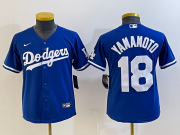 Cheap Youth Los Angeles Dodgers #18 Yoshinobu Yamamoto Blue Stitched Cool Base Nike Jersey